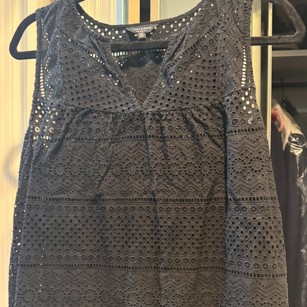 Lucky Brand Black Eyelet top with Camisole